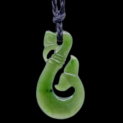 New Zealand Maori Stylized Manaia Nephrite Fish Hook Necklace - Earthbound Pacific