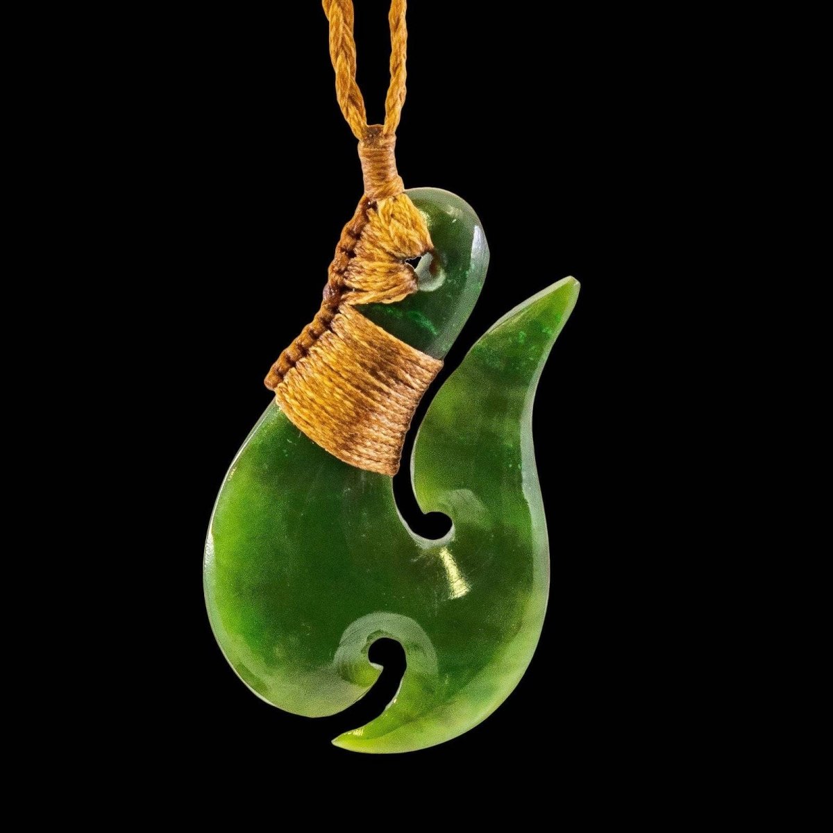 New Zealand Maori Stylized Nephrite Jade Fish Hook Necklace - Earthbound Pacific