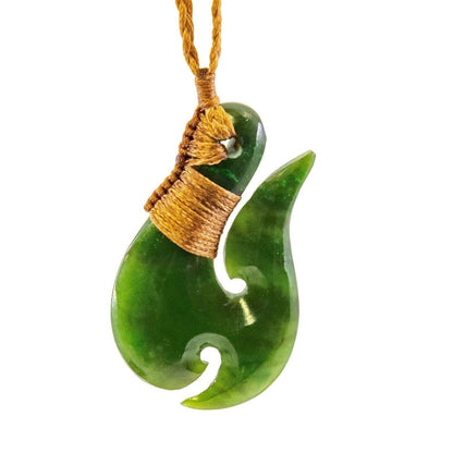 New Zealand Maori Stylized Nephrite Jade Fish Hook Necklace - Earthbound Pacific