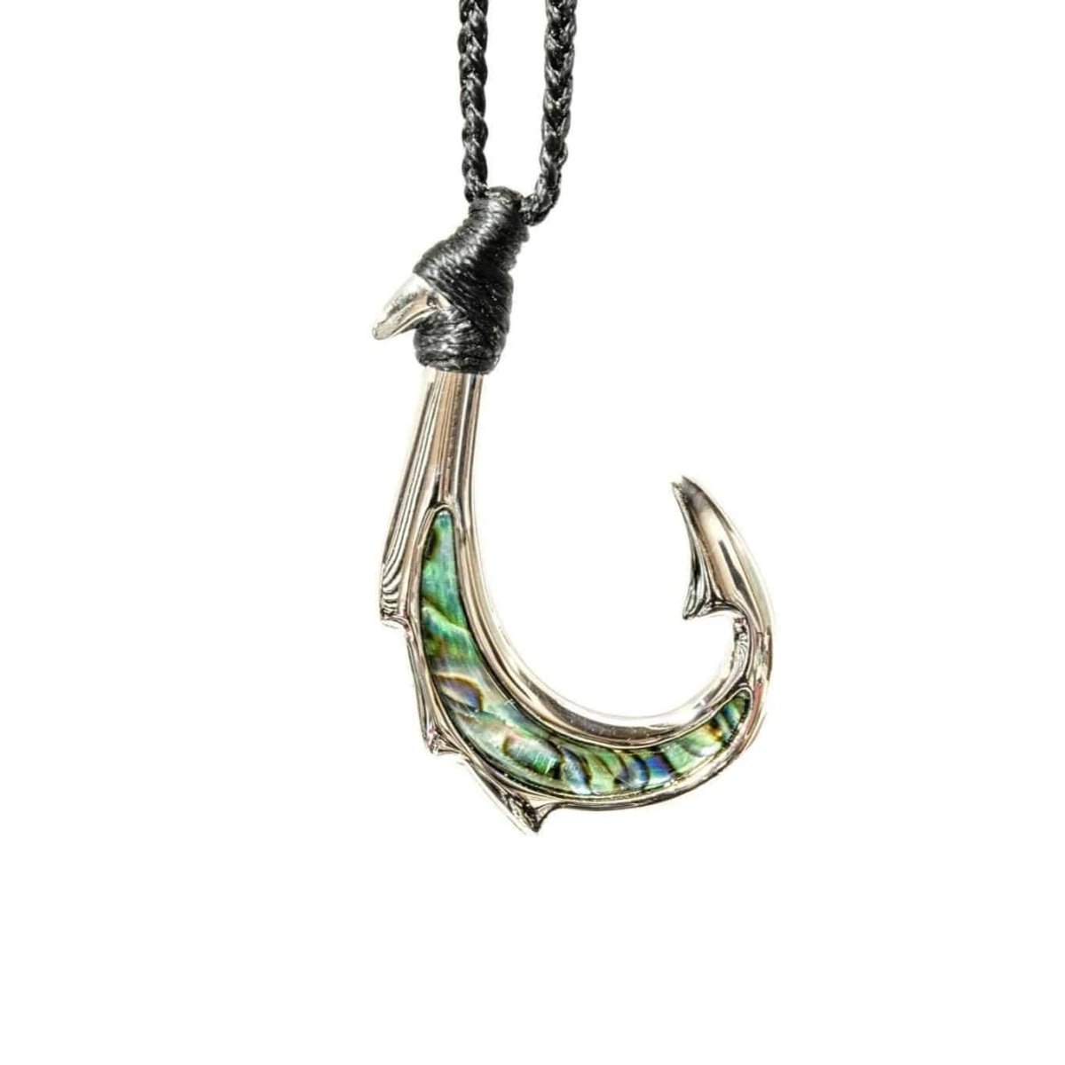 New Zealand Paua Shell Stainless Steel bound Fish Hook Necklace - Earthbound Pacific