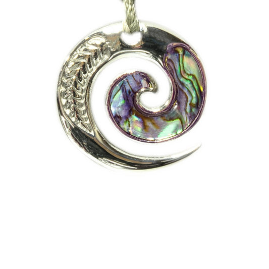 New Zealand Paua Stainless Steel Koru Spiral Necklace - Earthbound Pacific