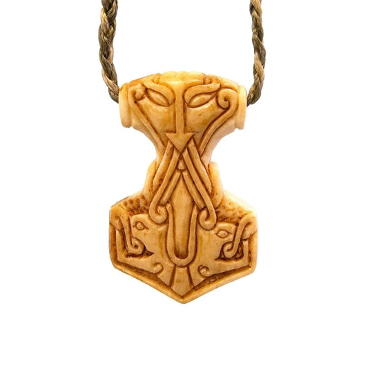 Norse Jewelry Thor's Hammer  Antiqued  Bone Pendant Necklace - Earthbound Pacific