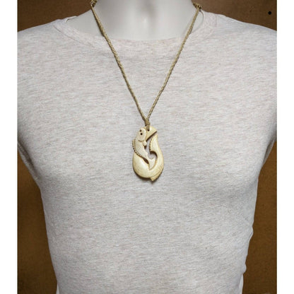 Hawaiian Inspired Pacific Salmon Aged Bone Fish Hook Necklace - Earthbound Pacific