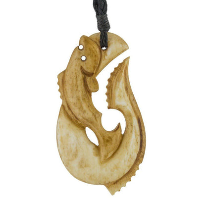 Hawaiian Inspired Pacific Salmon Aged Bone Fish Hook Necklace - Earthbound Pacific