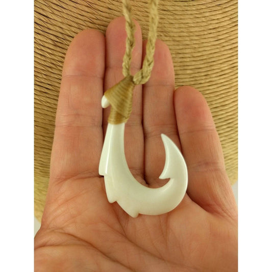 Solid Bone Fish Hook Necklace - Earthbound Pacific
