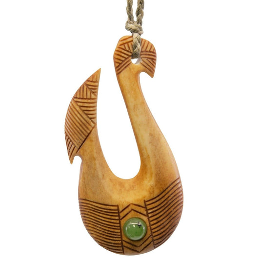 Tahiti Inspired Aged Bone Fish Hook Necklace - Earthbound Pacific