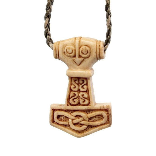 Thor's Hammer Genuine Hand Carved Antiqued Bone Pendant Necklace - Earthbound Pacific